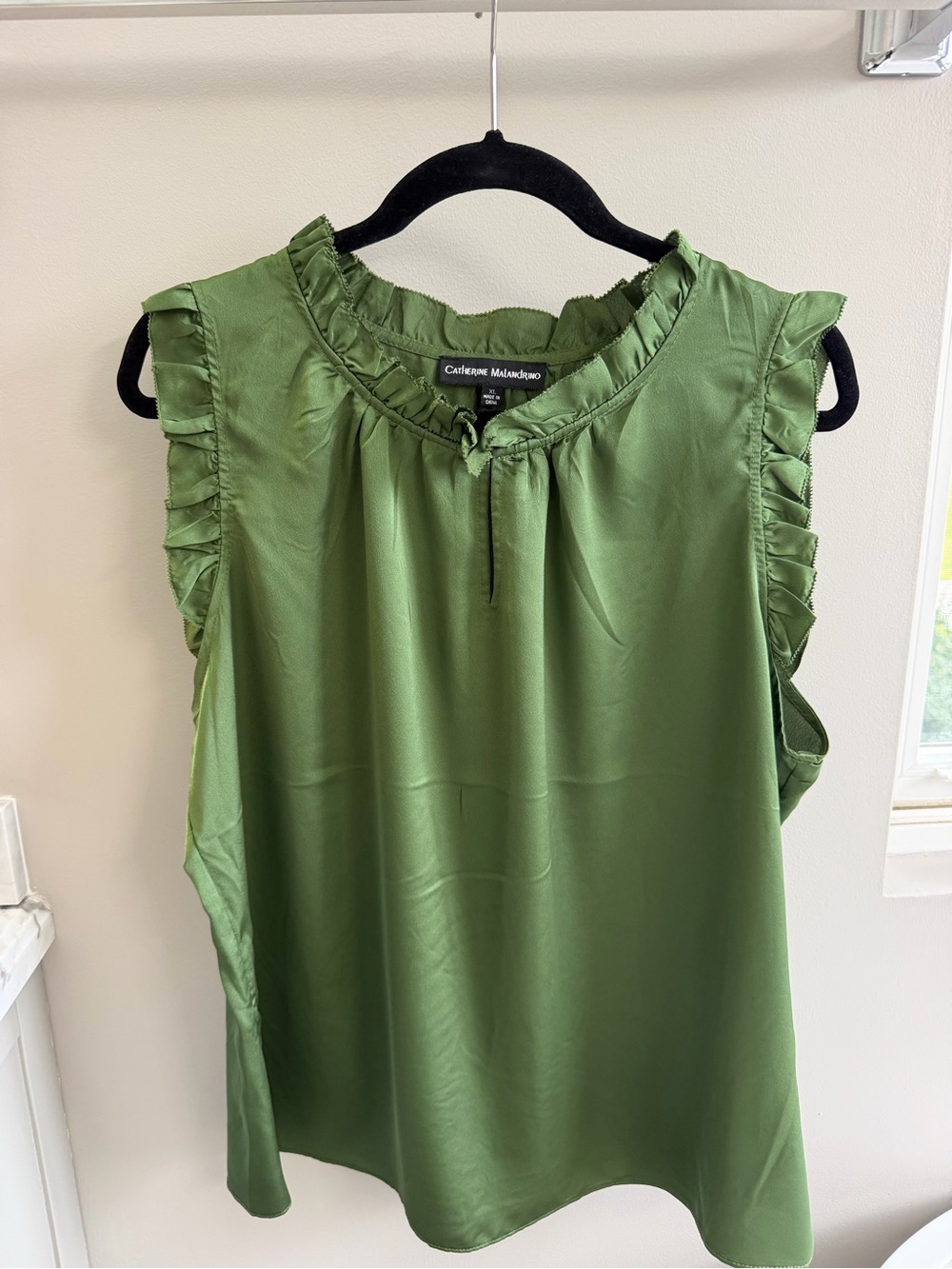 Catherine Malandrino Olive Ruffle-Trim Sleeveless Blouse